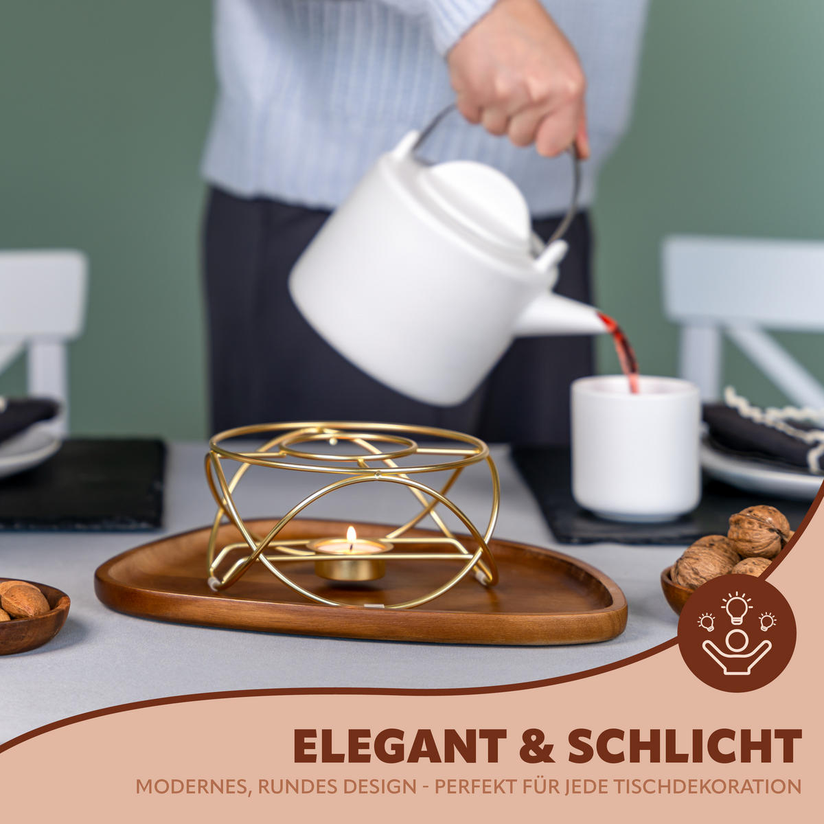 TEEWÄRMER, Gold - Goldfarben, Metall (16/8.5cm) - bremermann