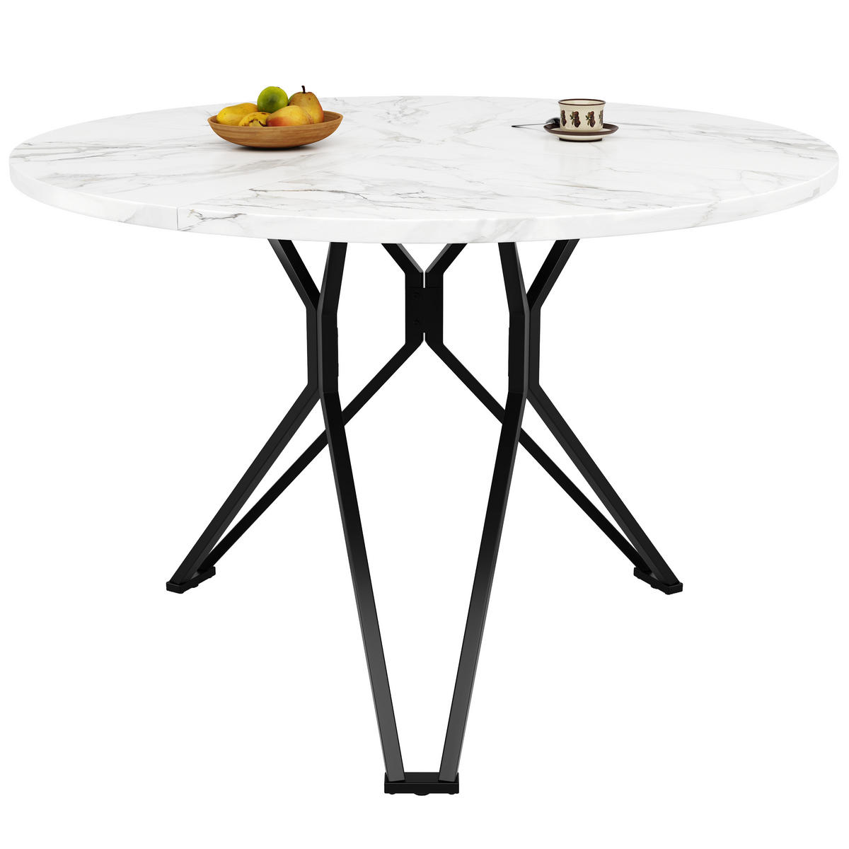 ESSTISCH 100/100/76 cm Schwarz runder Tisch mit MDF-Tischplatte in Marmoroptik und Metallgestell - Schwarz, Holzwerkstoff (100/100/76cm) - OKWISH