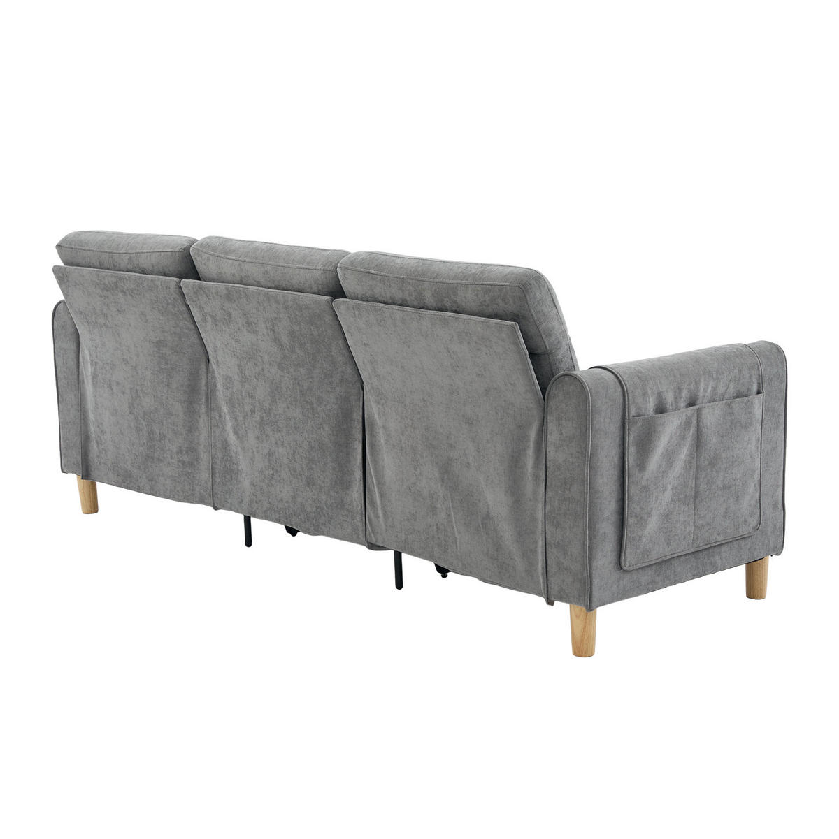 SOFA 201/77/86 cm in Hellgrau mit Hocker, Stauraum und Seitentaschen - Hellgrau, Textil (77/86/201cm) - Flora Grace