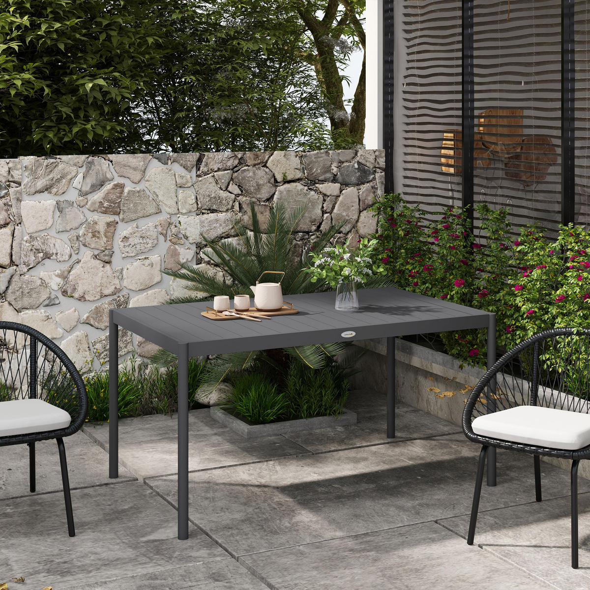 GARTENTISCH, Dunkelgrau, Aluminium - Dunkelgrau, Metall (145/90/74cm) - Outsunny