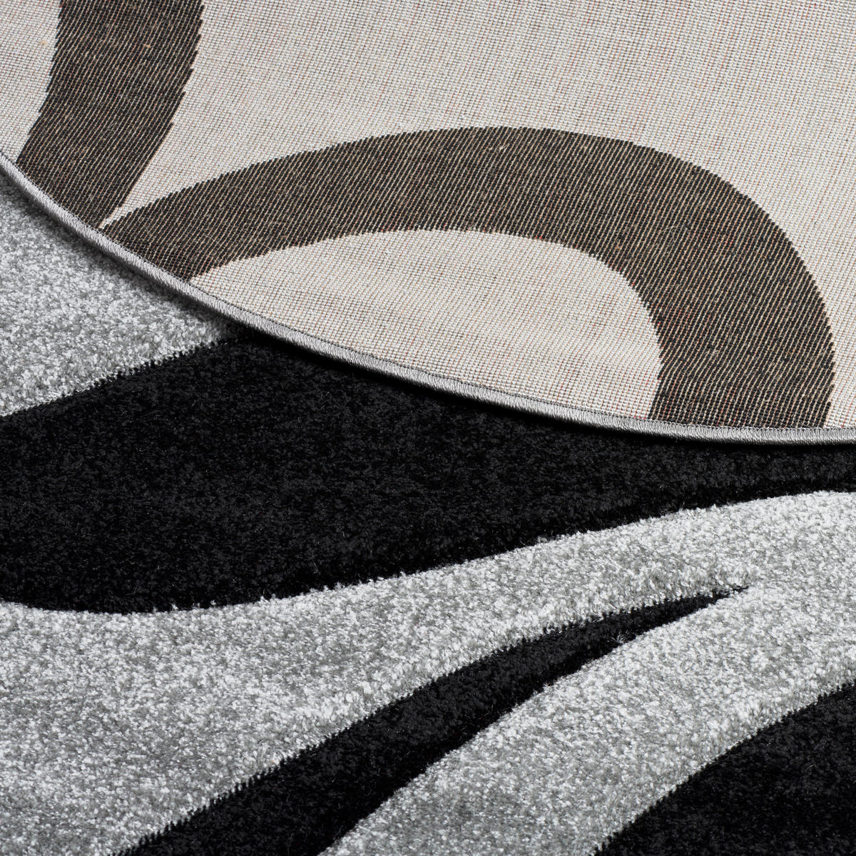 DESIGNER TEPPICH MAUI RANKEN RUND - Schwarz/Grau, Textil (160/160cm) - Pergamon