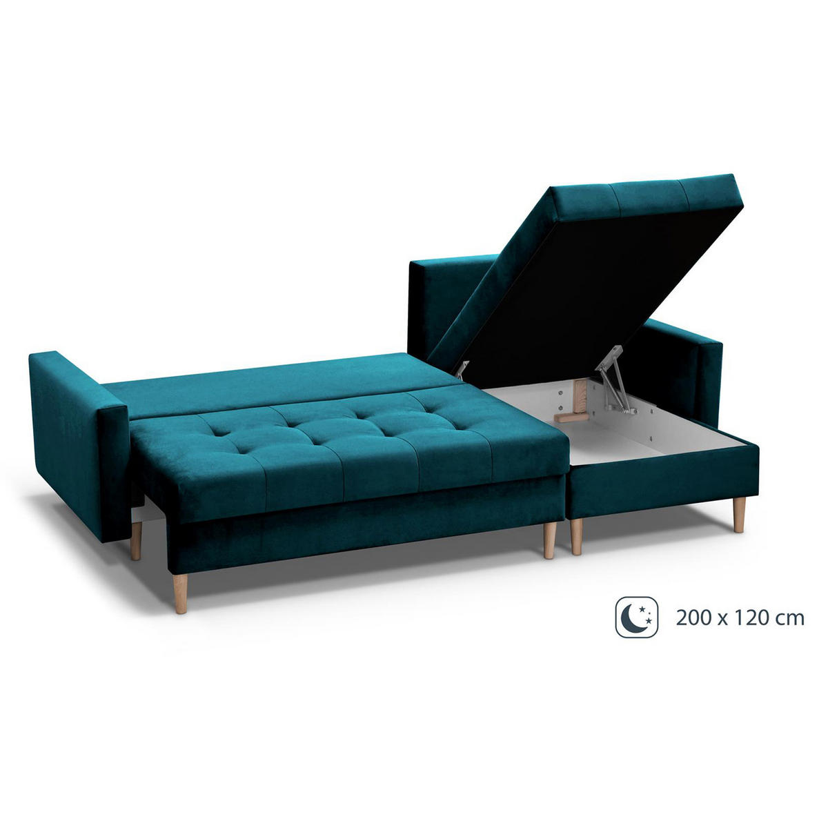 ROHOVÁ POHOVKA Halant s úložným prostorem, univerzální otoman, velurová látka, tyrkysová - tyrkysová, textil (220/140cm) - Beautysofa