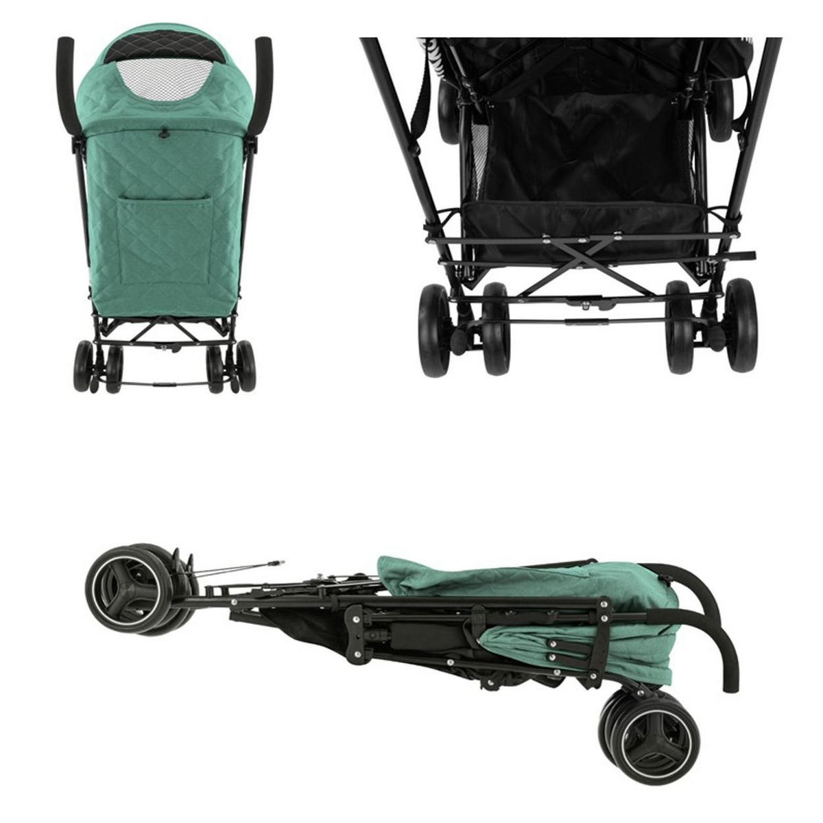 KINDERWAGEN Käfer türkis Stahlrahmen, Korb, abnehmbare Vorderräder, Fußstütze - Grün, Metall (78/48/104cm) - Kikka boo