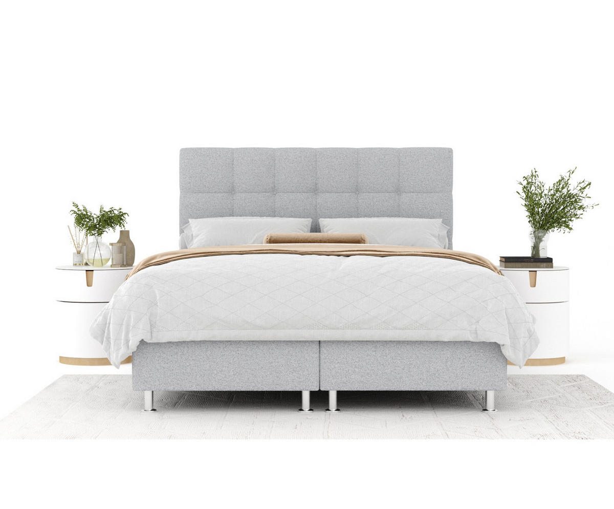 BOXSPRINGBETT Chanton Hellgrau 160/200 cm mit Latex-Topper - Silberfarben/Hellgrau, Holz/Holzwerkstoff (160/200cm) - Maison de Reve
