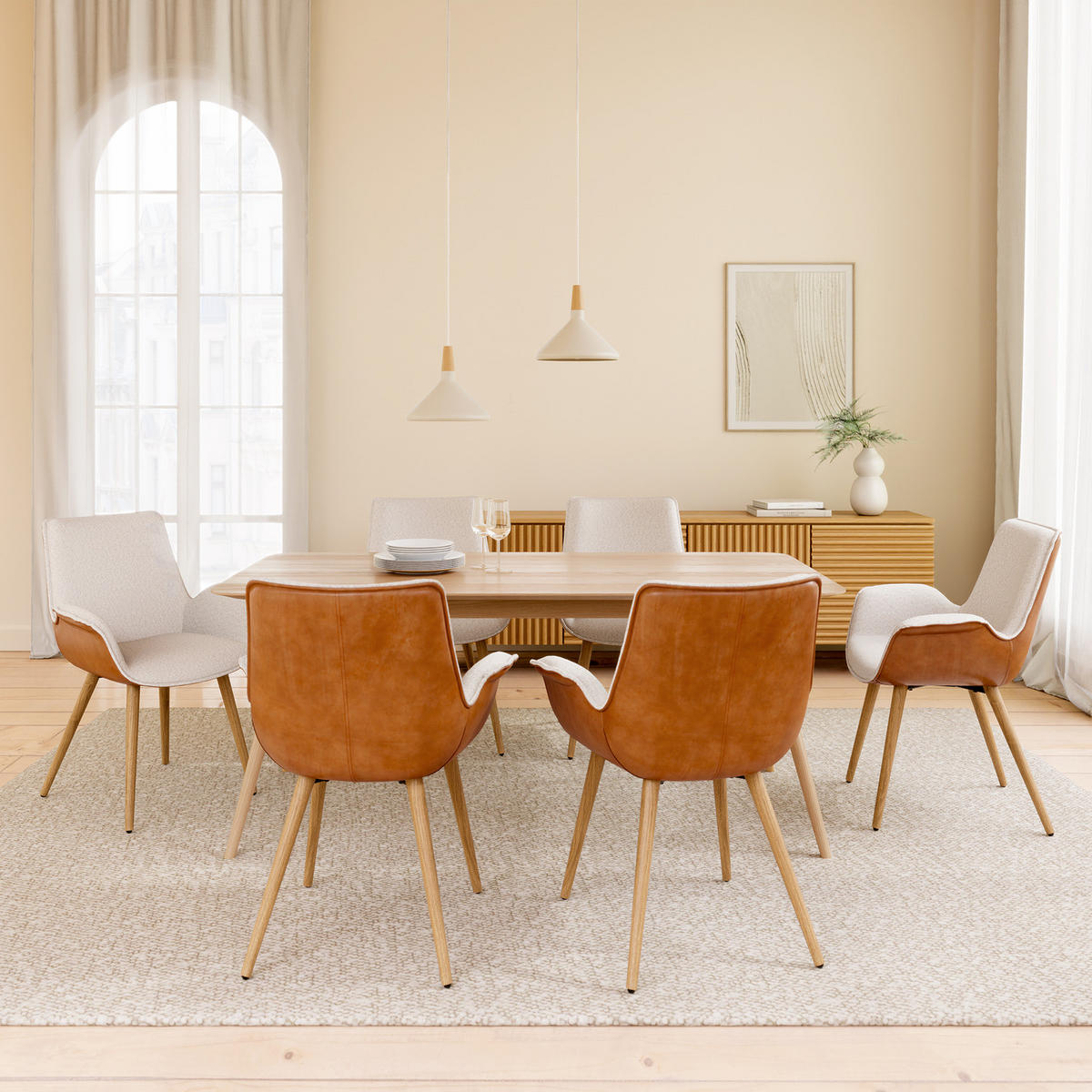 POLSTERSTUHL - Weiß/Braun, Eichenholz/Textil (67/87/64cm) - home24