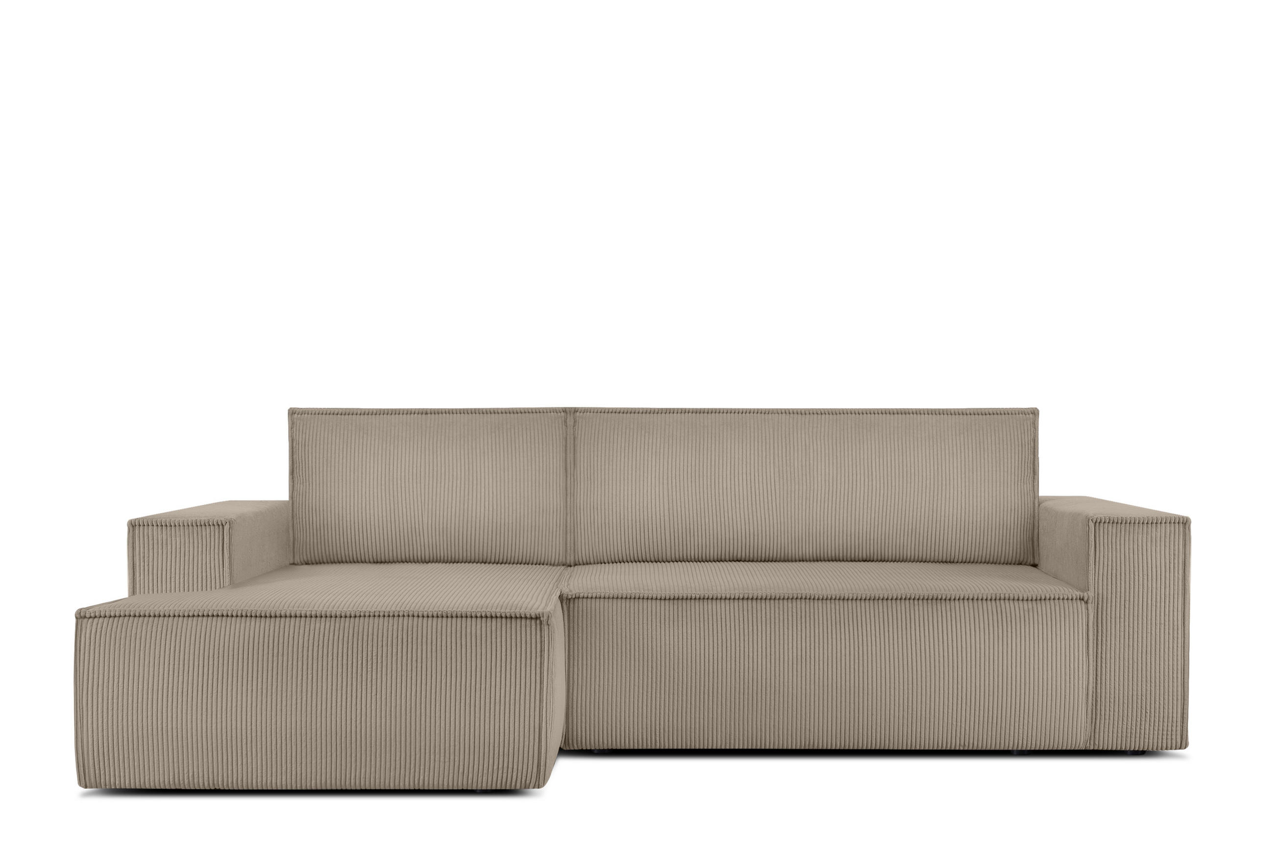 ECKSCHLAFSOFA-LINKS NAPI in Pet Friendly Cord-Stoff, beige - Beige/Schwarz, Textil (262/148cm) - KONSIMO®