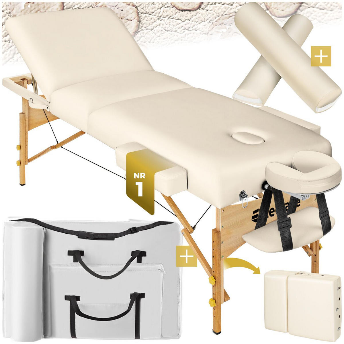 MASSAGELIEGE-SET 3 Zonen Somwang, 218 x 102 x 90 cm, beige - Beige, Textil (108/90/218cm) - tectake