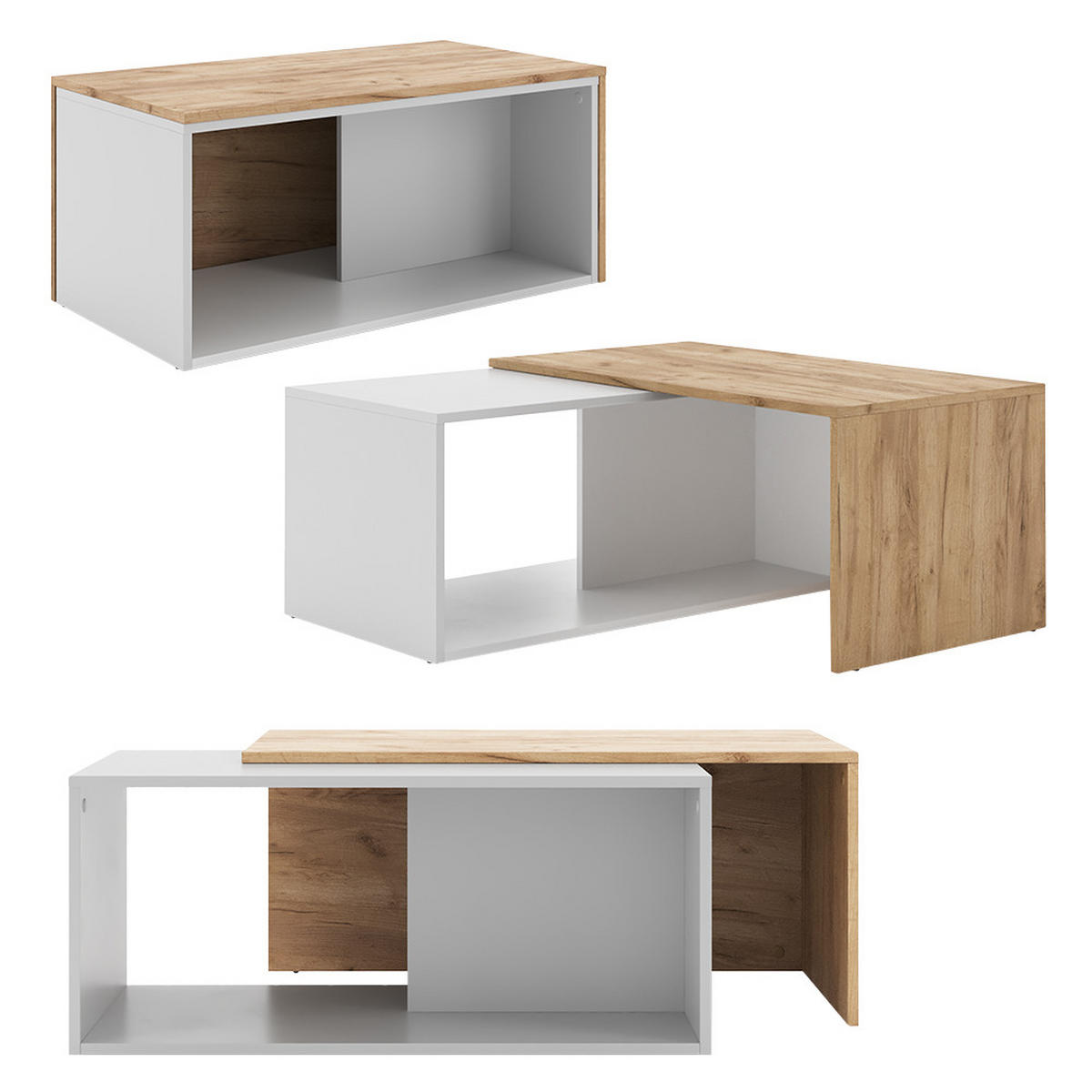 COUCHTISCH Paul Weiß/Goldkraft Eiche 90 x 48 cm - Honigeiche/Weiß, Holzwerkstoff (48/90/40cm) - Vicco