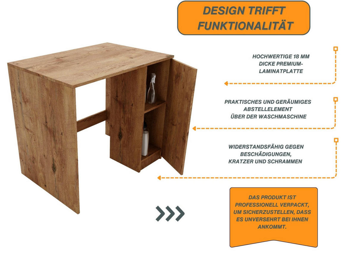 WASCHMASCHINENSCHRANK Retro 95/89/66cm - Braun, Holzwerkstoff (95/89/66cm) - CraftPAK