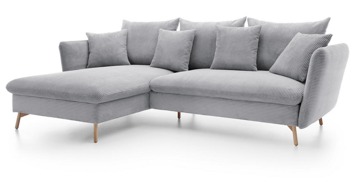 ECKSOFA Savona L-Form 260 cm, Cordstoff, Links, Hellgrau - Hellgrau, Holz (258/167cm) - Emporius