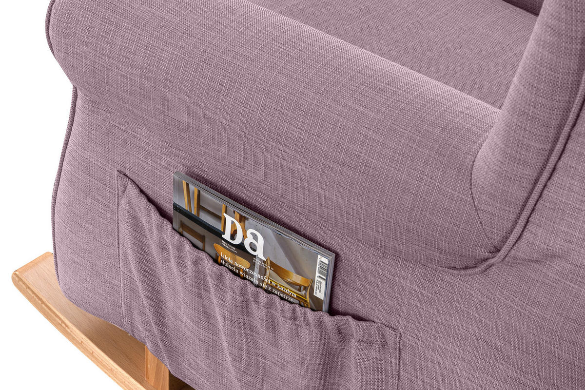 SCHAUKELSESSEL TULES mit Tasche für kleine Gegenstände, Rosé - Pink/Eichefarben, Eichenholz/Holzwerkstoff (80/105/105cm) - KONSIMO®
