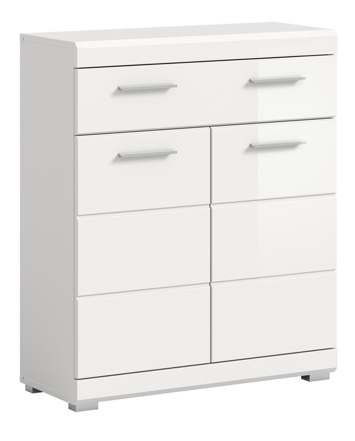 BADKOMMODE weiß Hochglanz 74 x 88 cm, Badschrank mit Vollauszug - Weiß Hochglanz/Silberfarben, Holzwerkstoff/Kunststoff (74/88/31cm) - Inn.Furn