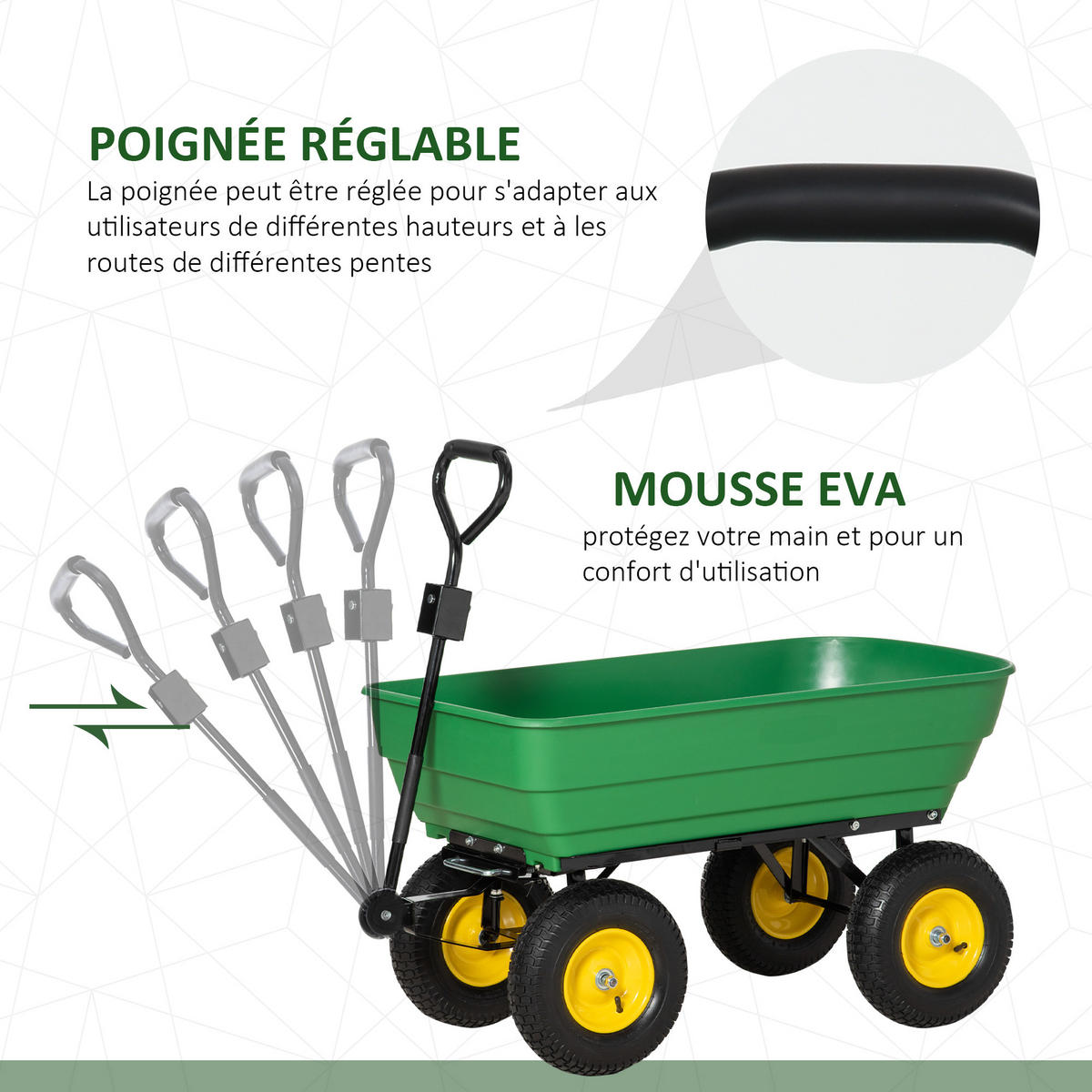 GARTENWAGEN DE-17573 125 L Kippmulde, 200 kg, 4 Luftreifen Gelb/Grün - Grün, Kunststoff (58/102/118cm) - ComfortXL