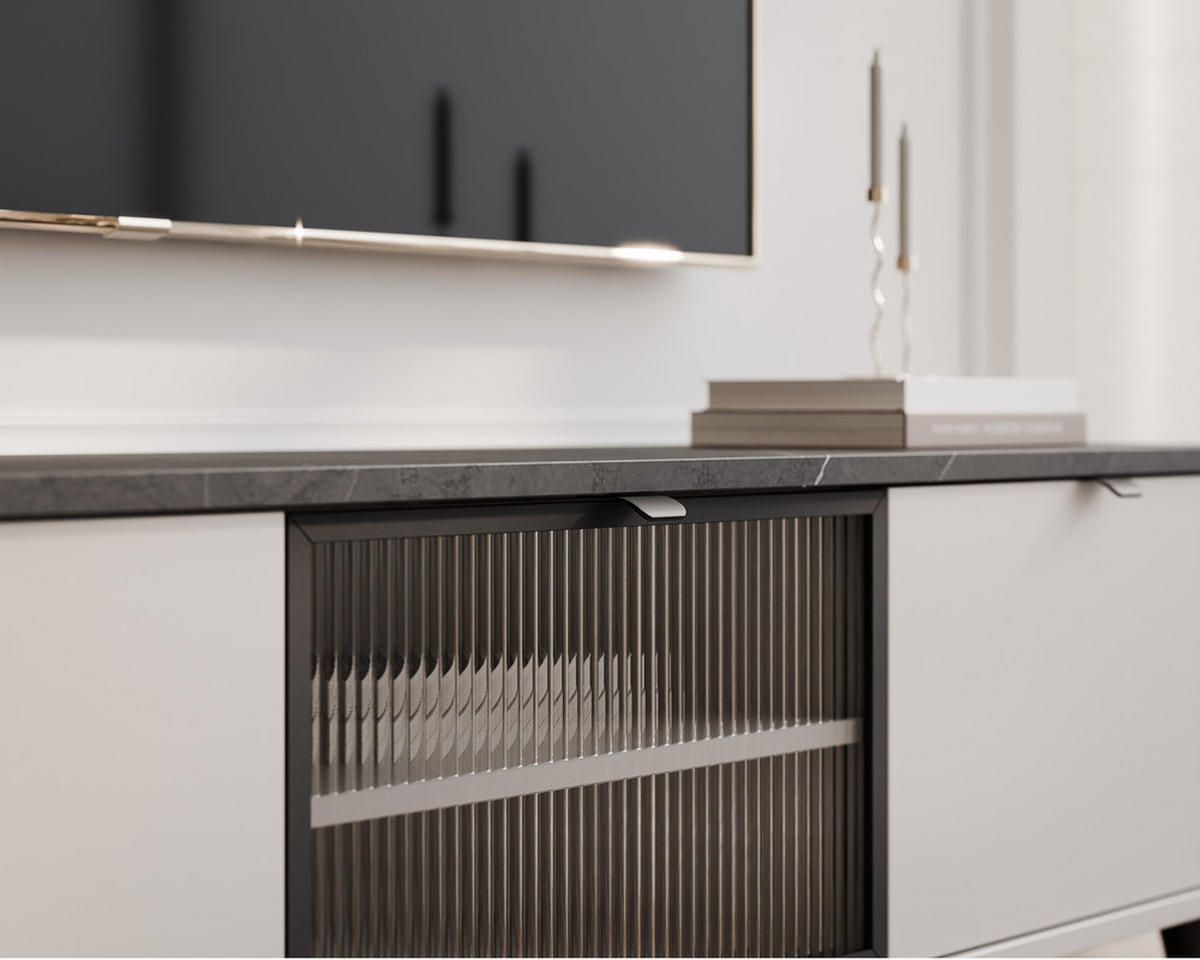 TV-LOWBOARD NAVANI stehend, 160 cm Kaschmir/Grau - Schwarz/Grau, Holzwerkstoff/Metall (160/52/40cm) - Idohome