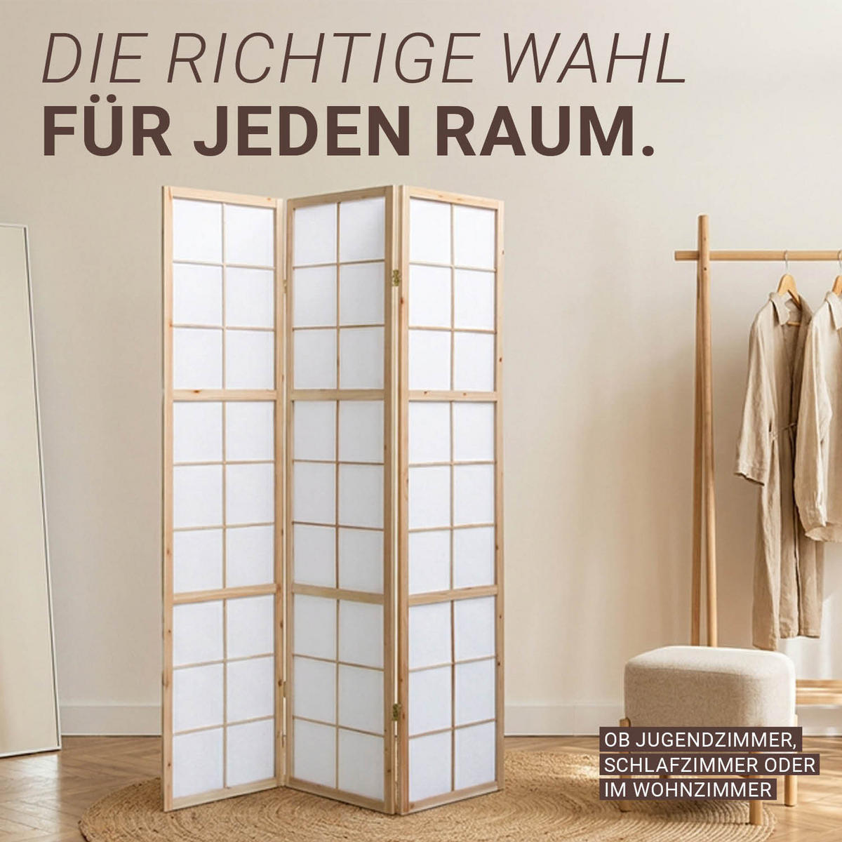 PARAVENT 3-tlg. 132/175 cm Braun Shoji - Braun, Holz (132/175/2cm) - Homestyle4u