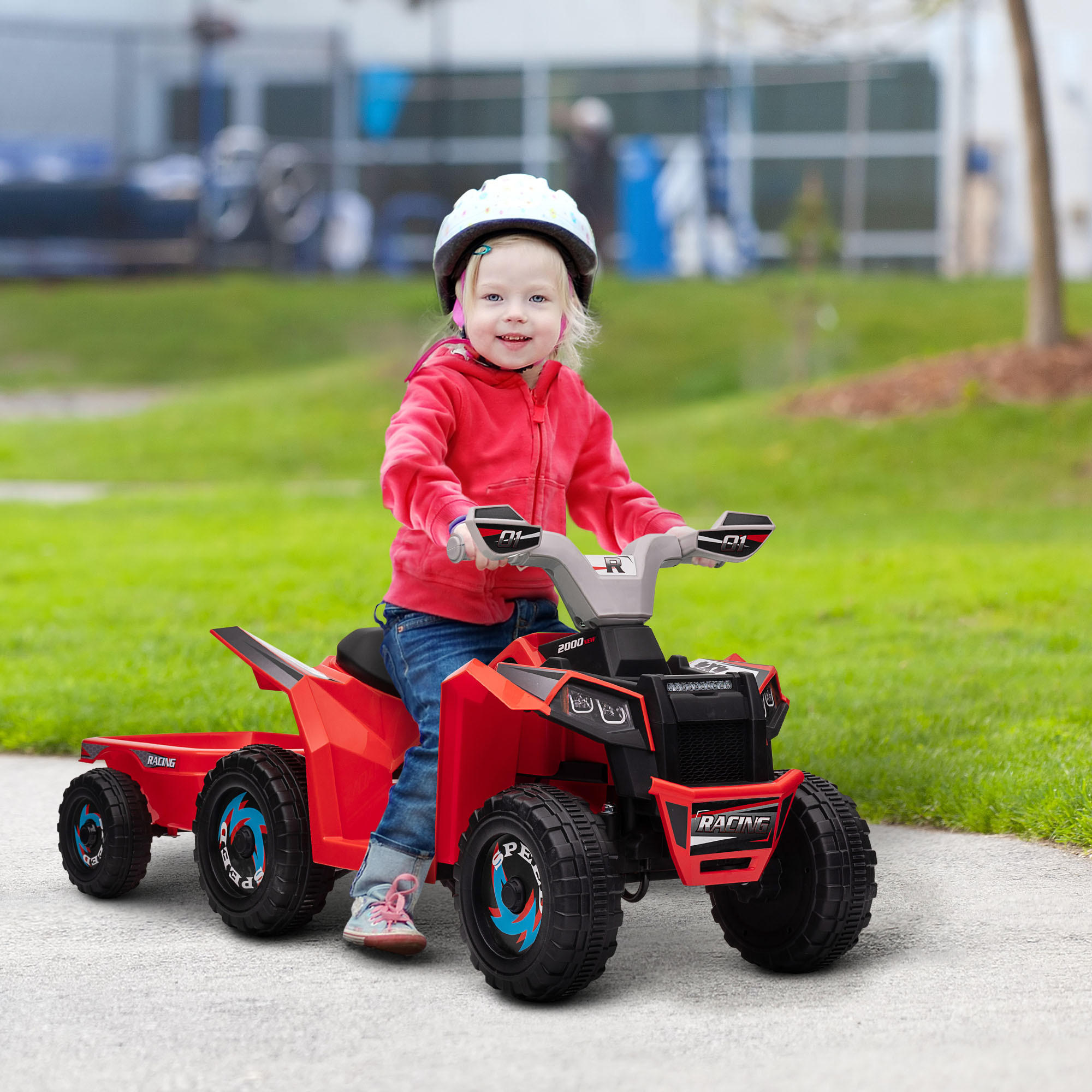 MINI ELEKTRO-QUAD KINDER, Grau+Schwarz+Blau+/Grün/Rot, Kunststoff+ Metall - Rot, Metall (106/41.5/48.5cm) - HOMCOM