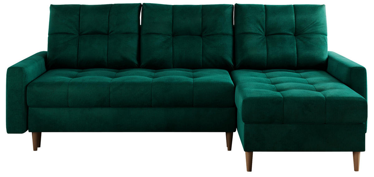 ECKSOFA Colin Velvet Dunkelgrün - Dunkelgrün/Braun, Holz/Textil (220/140cm) - MKS