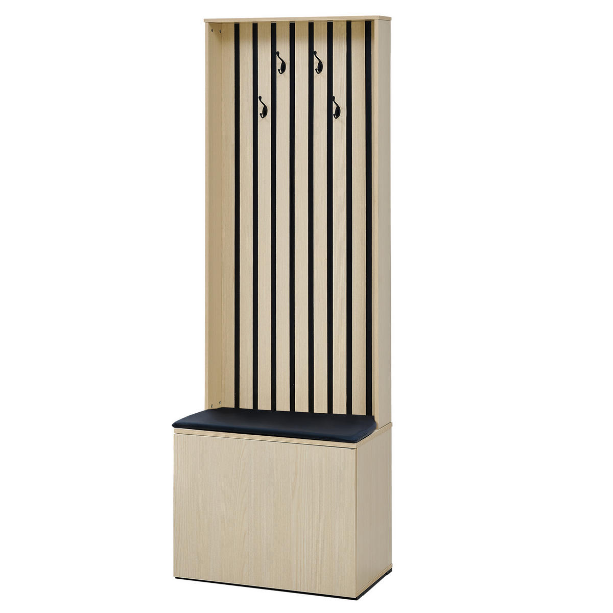 GARDEROBE Sitzbank Schuhschrank 4 Haken Stauraum Flur Organizer - Naturfarben, Holzwerkstoff (61/179.5/35cm) - FLIEKS