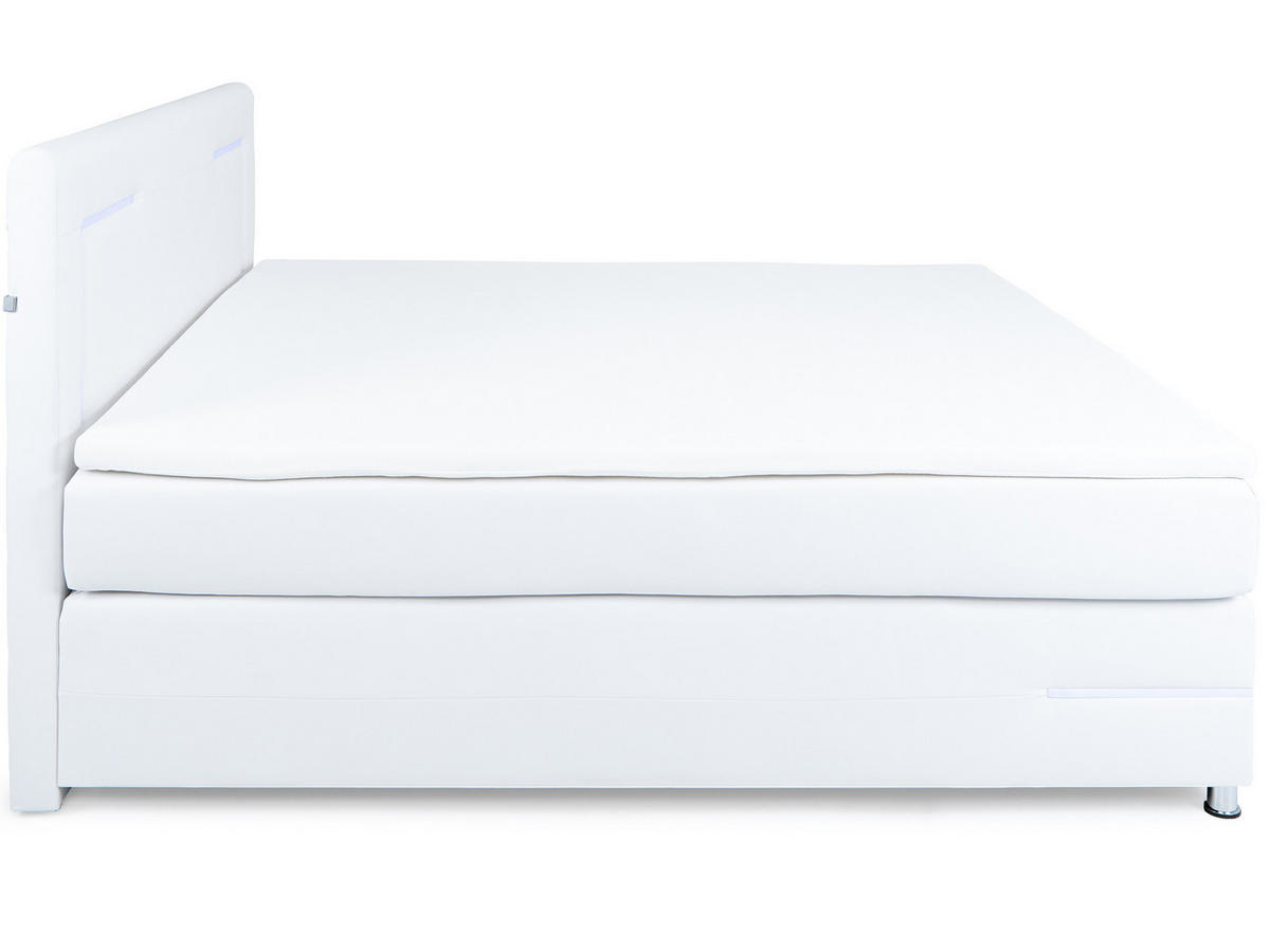 BOXSPRINGBETT Lights 2.0 Weiß 160/200 cm H2/H3 Kunstleder - Weiß, Textil (160/200cm) - wonello