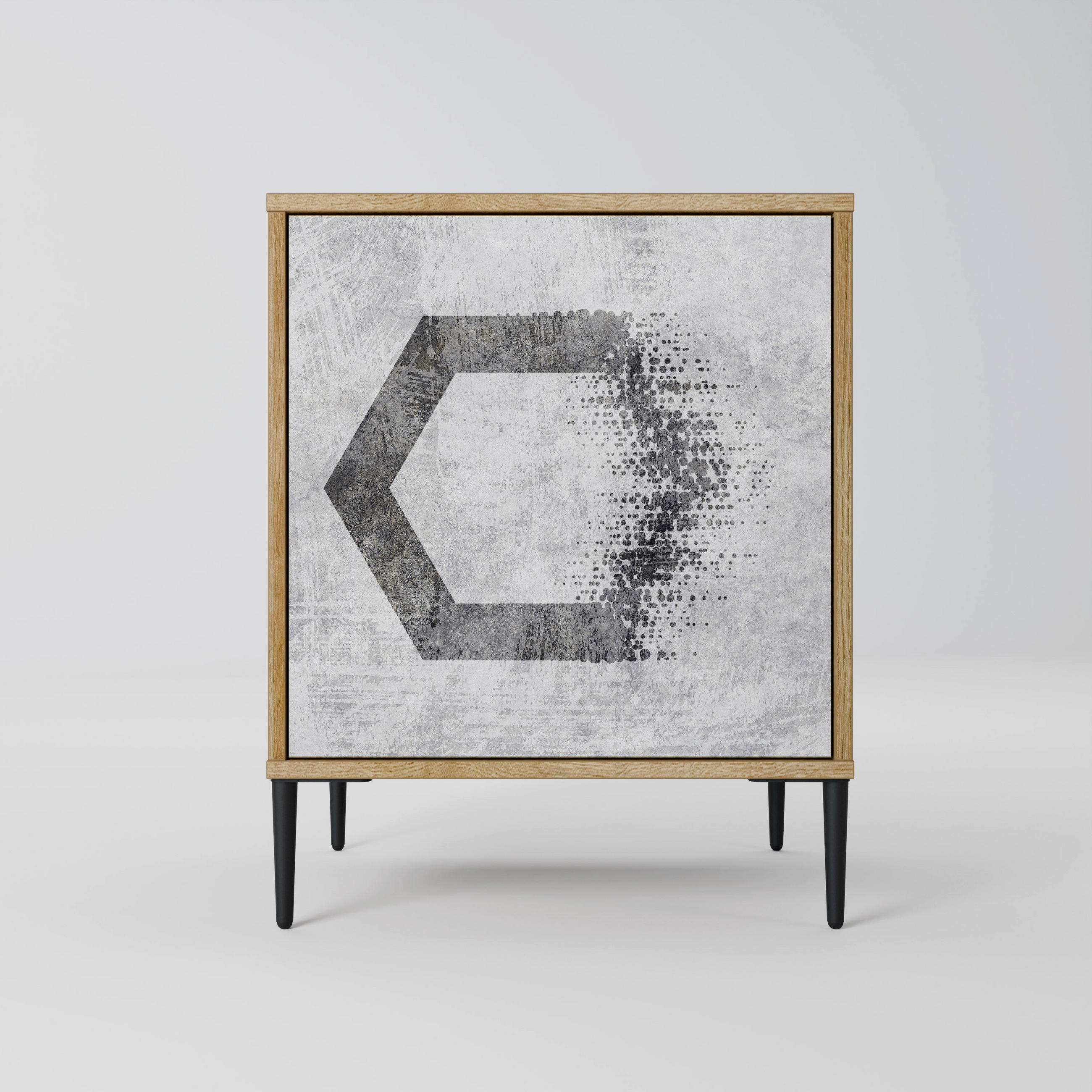 SIDEBOARD HEXAGONAL FIGURES, Eichefarben, 57,5x42x72,5 cm, Schwarze Metallfüße - Eichefarben/Multicolor, Holzwerkstoff/Metall (57.5/72.5/42cm) - SpaceRebels