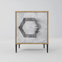 SIDEBOARD HEXAGONAL FIGURES, Eichefarben, 57,5x42x72,5 cm, Schwarze Metallfüße - Eichefarben/Multicolor, Holzwerkstoff/Metall (57.5/72.5/42cm) - SpaceRebels