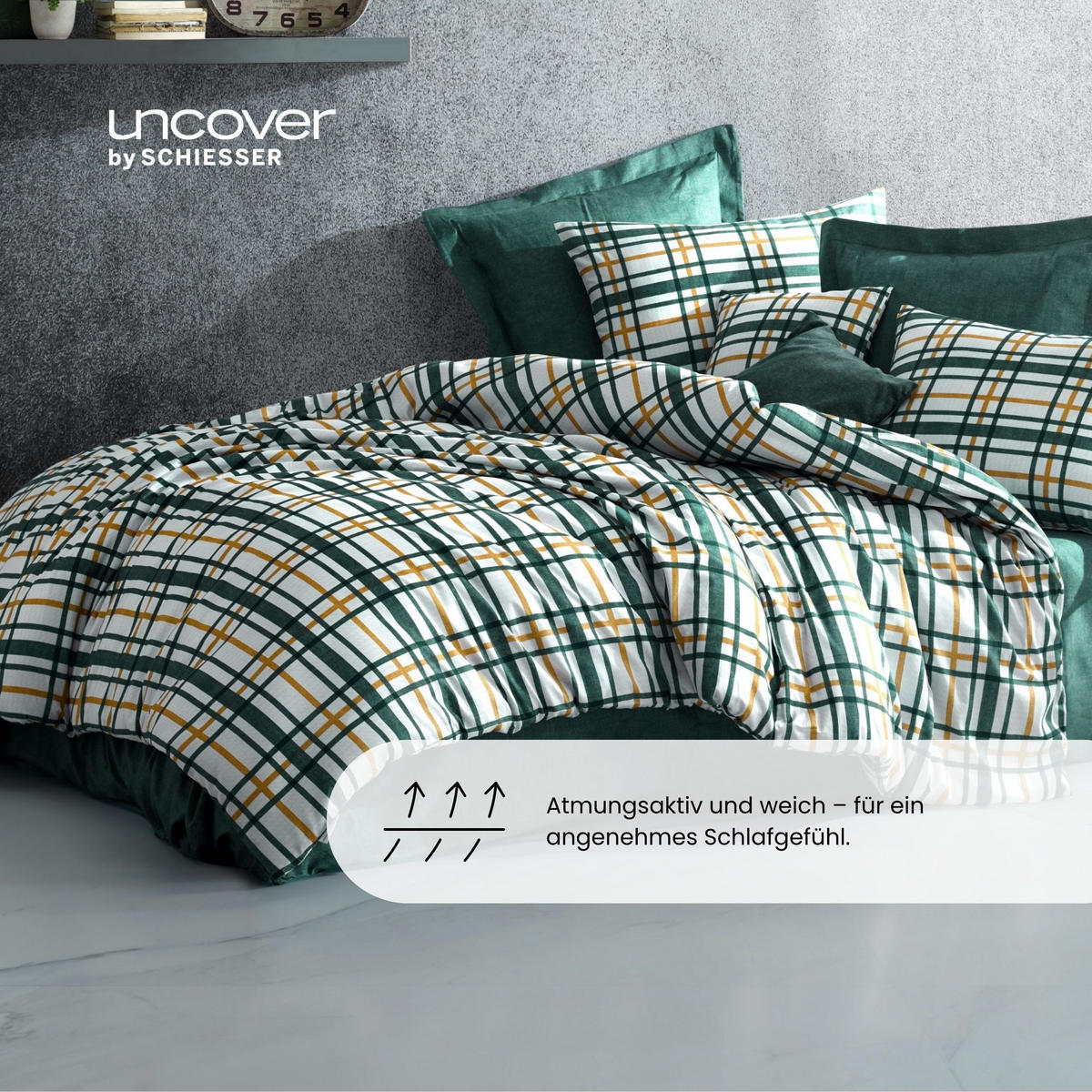 BETTWÄSCHESET Maxim - Baumwollsatin - 2-teilig - 135x200cm - Grün-Senf - Hellbraun, Textil (135/200cm) - Uncover by Schiesser