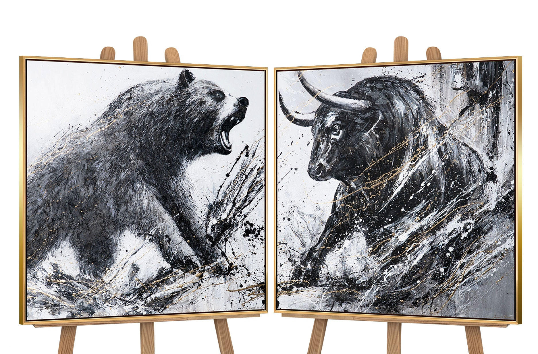 YS-art gallery Gemälde Gold 90x90 cm