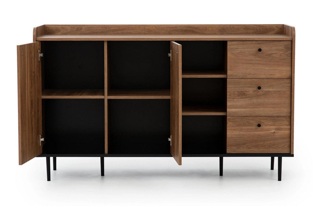 SIDEBOARD Nero 150/45/90 mit Metallfüße - Hellbraun/Schwarz, Holzwerkstoff/Metall (150/90/45cm) - Ravio