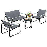 GARTENMÖBEL SET DE-06587 mit Seilflecht & Rundtisch Schwarz/Grau - Grau, Textil/Metall - ComfortXL