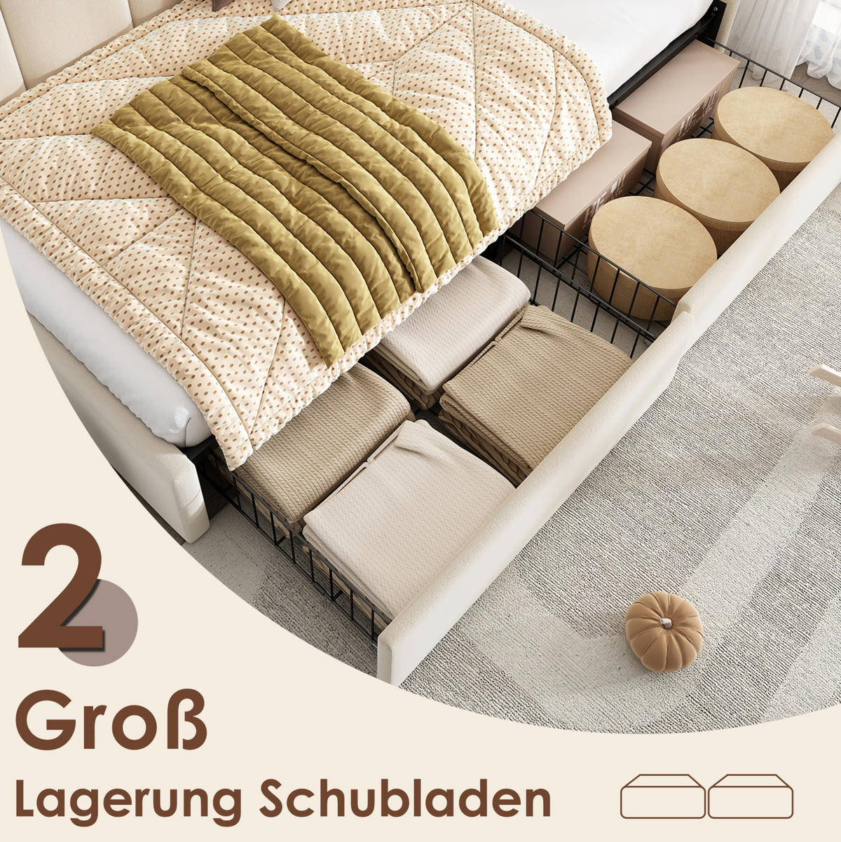 POLSTERBETT 90/190 cm aus Samt mit 2 Schubladen Beige - Beige, Textil (90/190cm) - Modenvie