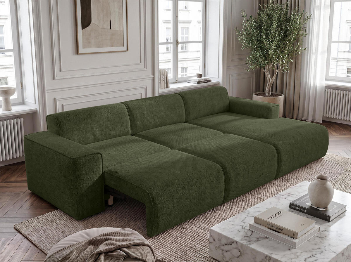 ECKSOFA L Form Ruyam Grün 310/165/78 cm – Schlaffunktion Rechts - Schwarz/Grün, Kunststoff/Textil (310/170cm) - AX Living