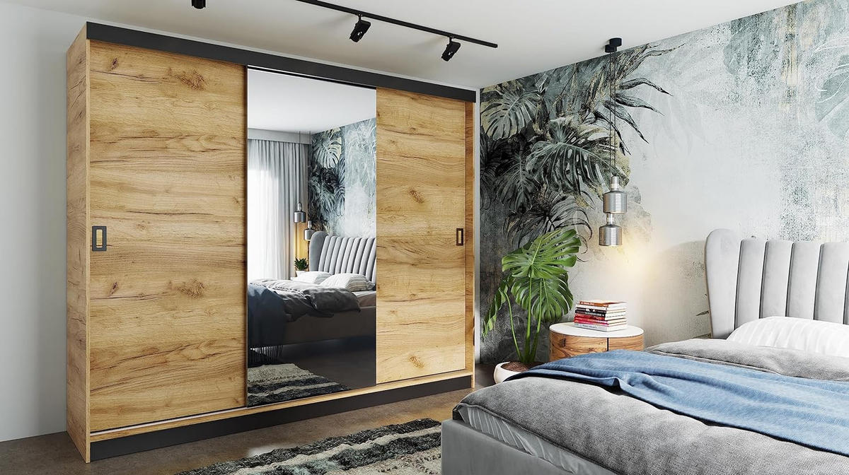 SCHIEBETÜRENSCHRANK RETRO 1 200 - Eiche Craft Gold 200x205x59cm - Honigeiche, Holzwerkstoff (200/205/59cm) - Kier Furniture