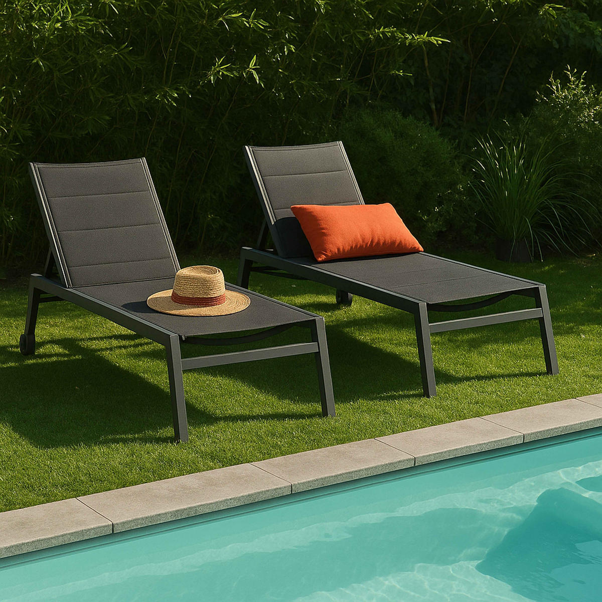 SONNENLIEGE 2-tlg., Grau - Grau, Metall (65/103/202cm) - Oviala