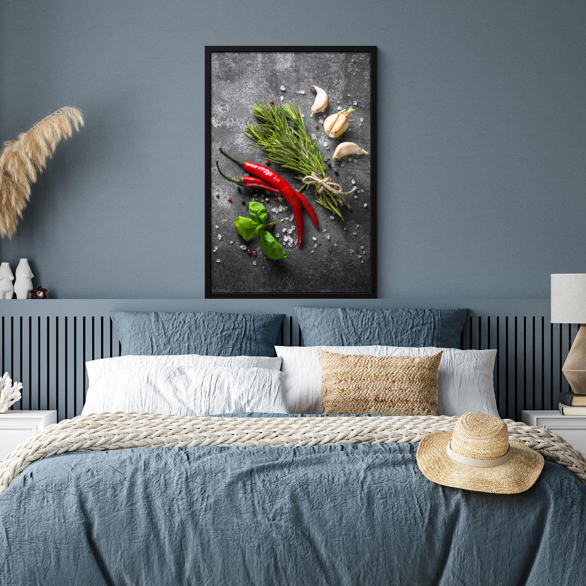 ZARÁMOVANÝ PLAGÁT Korenie - bylinky - korenie - betón 60x90 cm - tmavosivá, papier (60/90cm) - MuchoWow