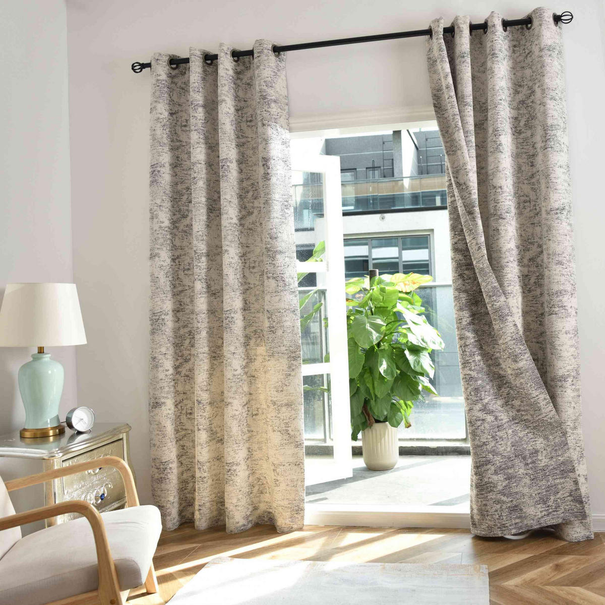 VORHANG 2ER SET VENEDIG HxB 245x140 cm Creme Schwarz - Creme, Textil (140/245cm) - Gardinenbox