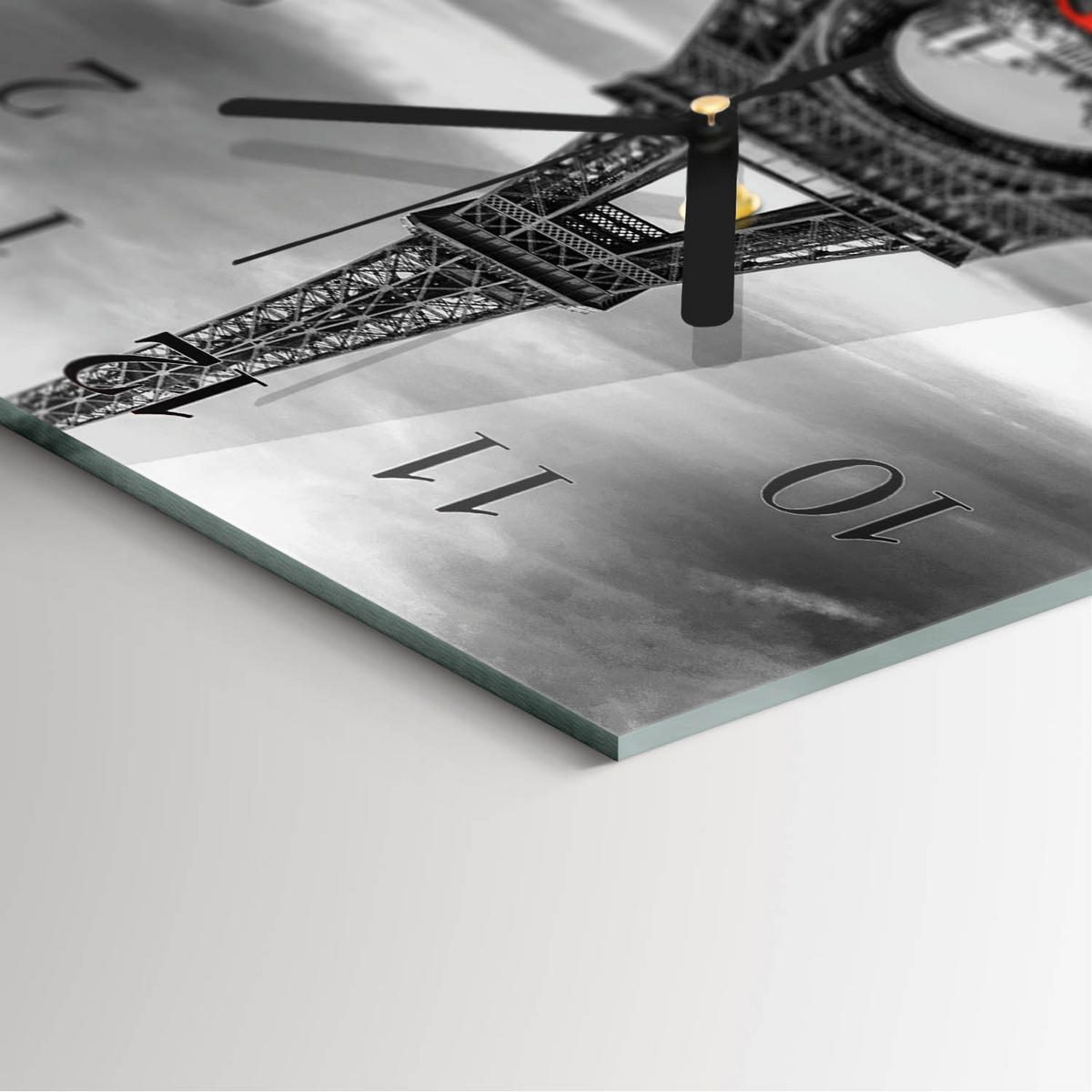 WANDUHR 30x30 cm - Eiffelturm-Auto - Rot, Glas (30/30/0.4cm) - TULUP