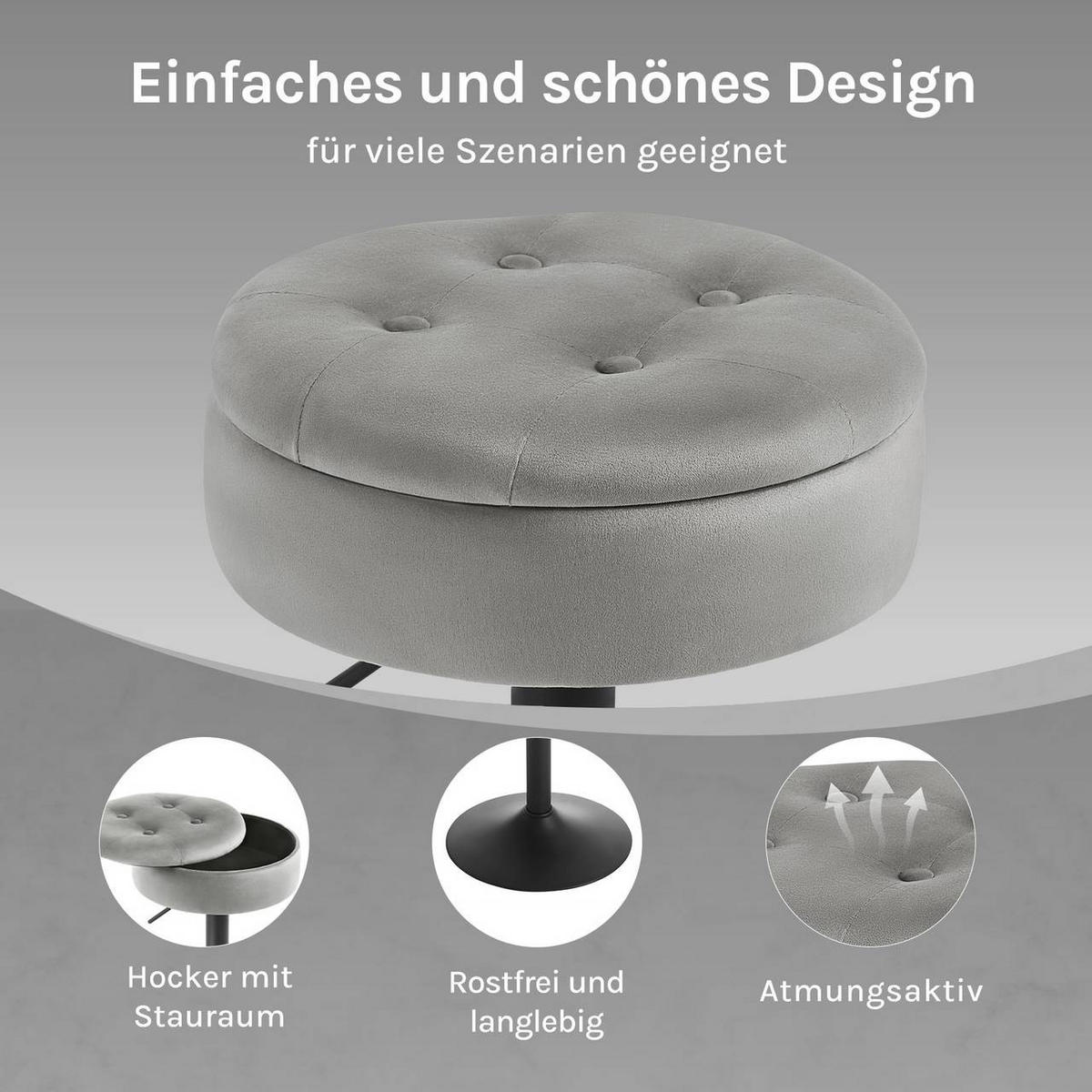 BARHOCKER 4er Set, drehbar, Samt, Hellgrau - Hellgrau/Schwarz, Textil/Metall (39/60.5/39cm) - Woltu