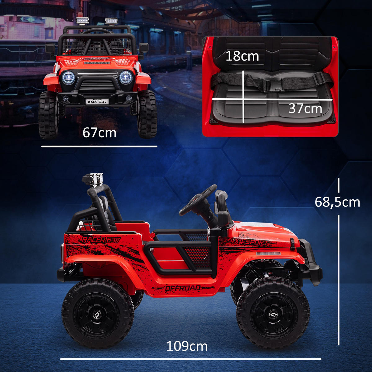 KINDER-ELEKTROAUTO DE-06187 mit sanfter Federung und Fernbedienung Rot - Rot, Kunststoff/Metall (109/67/68.5cm) - ComfortXL