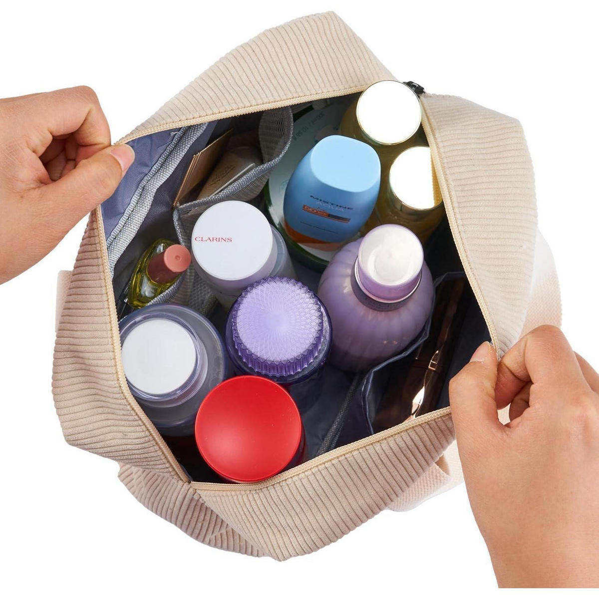 KULTURTASCHE Cord Damen 30 cm Grün - Grün, Textil (18/2/26cm)