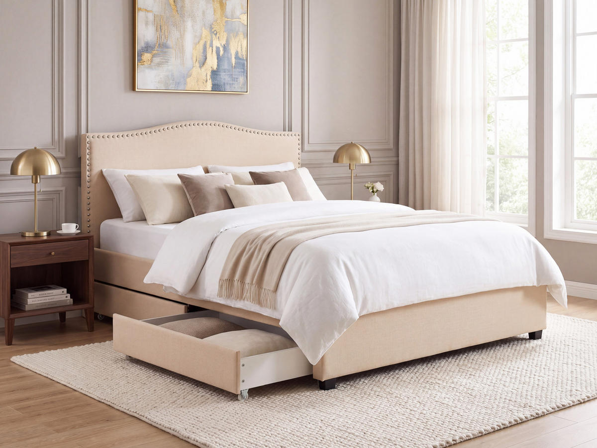 POLSTERBETT 180/200 cm Beige Montpellier - Beige, Textil (180/200cm) - Beliani