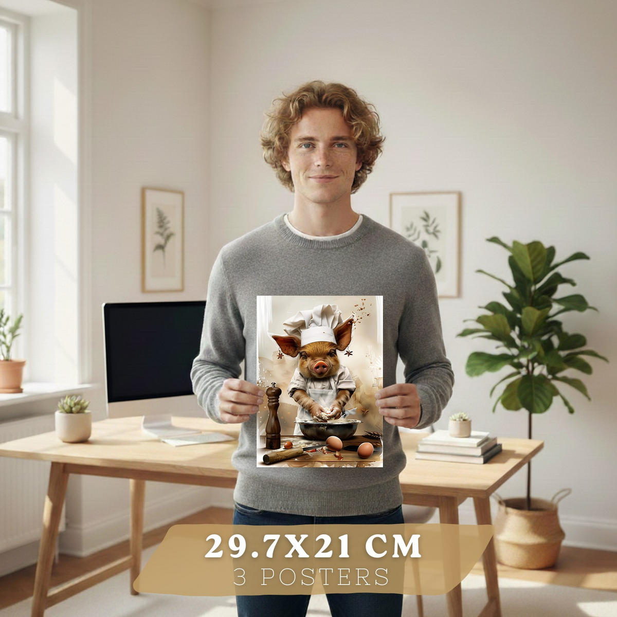 PLAKAT Sada 3 Dorty A4 Černý rám - černá, papír (29.7/1/21cm) - Nacnic