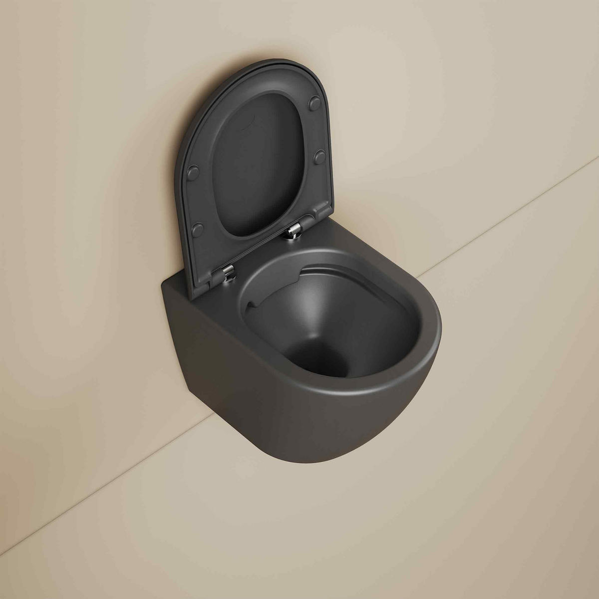 WAND-WC Set ohne Spülrand 49 x 37 cm inkl. WC-Sitz mit Absenkautomatik schwarz matt - Schwarz, Keramik (37/37/49cm) - EMKE