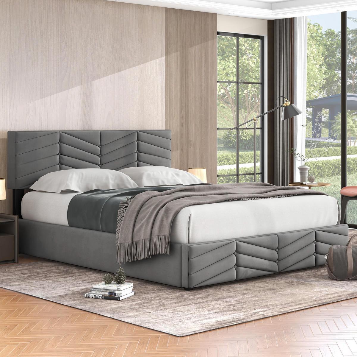 POLSTERBETT mit Bettkasten 140x190 cm Samt Grau - Grau, Metall (140/190cm) - Meubliv