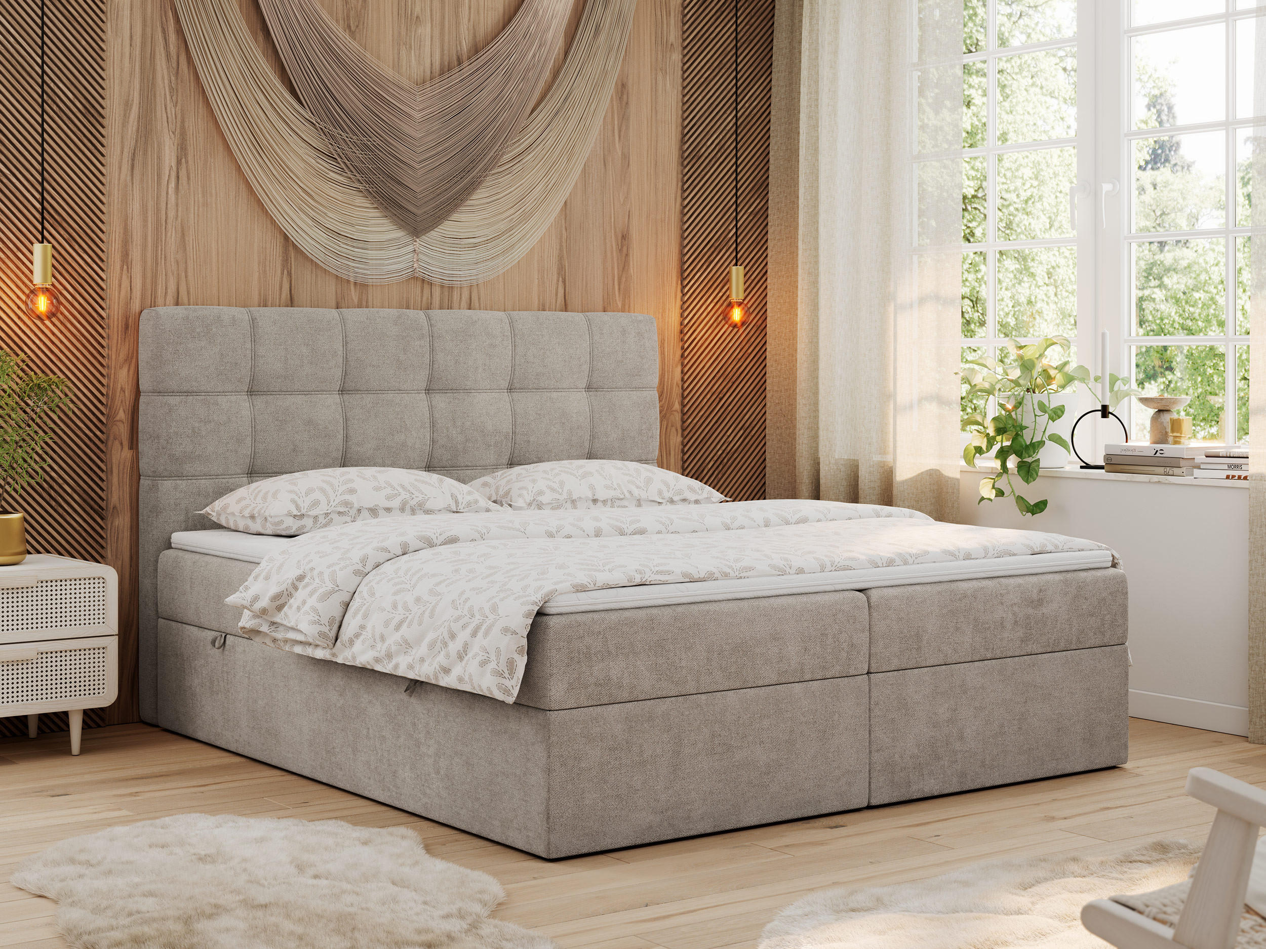 BOXBETT ERNI 120/200 - Beige Strukture - H3 - Beige, Holz/Textil (120/200cm) - MKS