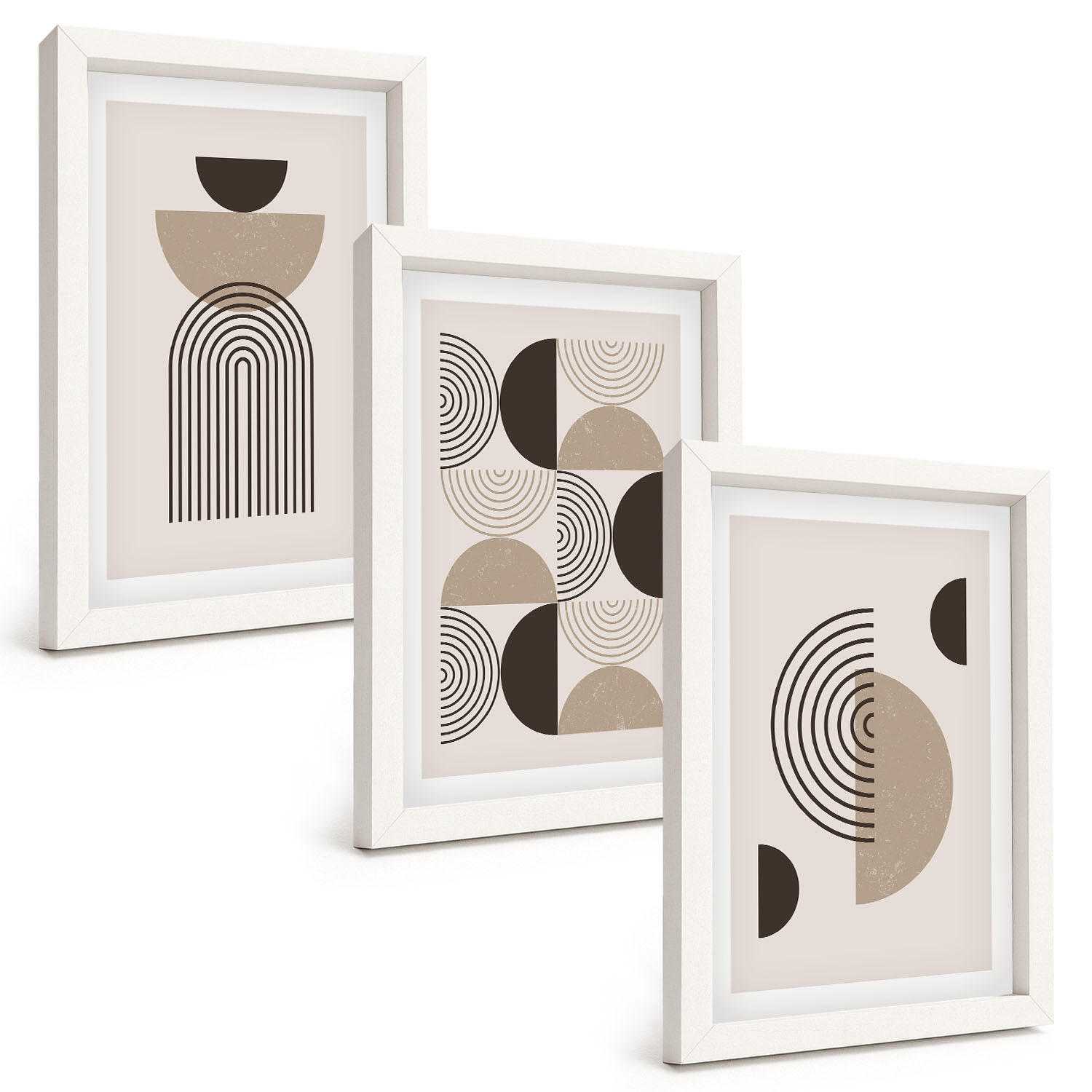 BILDER SET 3er Set - 20x30 cm Weißer Rahmen - Abstrakte Minimalismusmuster - Weiß, Kunststoff (20/30cm) - TULUP