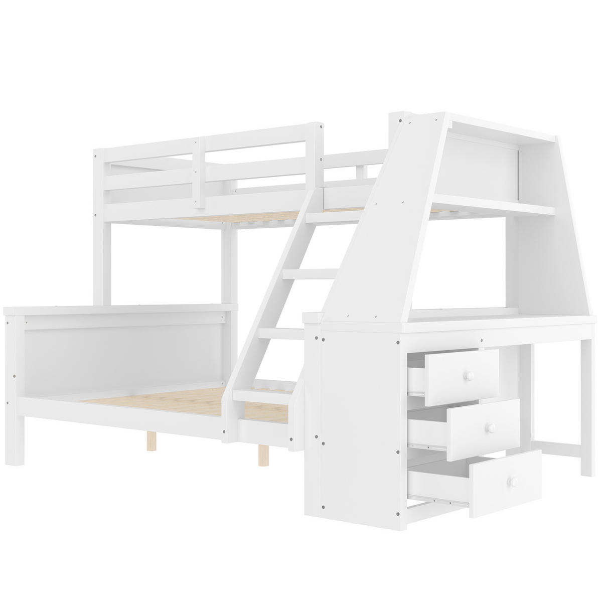 ETAGENBETT 90/200 cm + 140/200 cm in Weiß mit Schreibtisch und Stauraum - Weiß, Holz (90/200cm) - BEAOK
