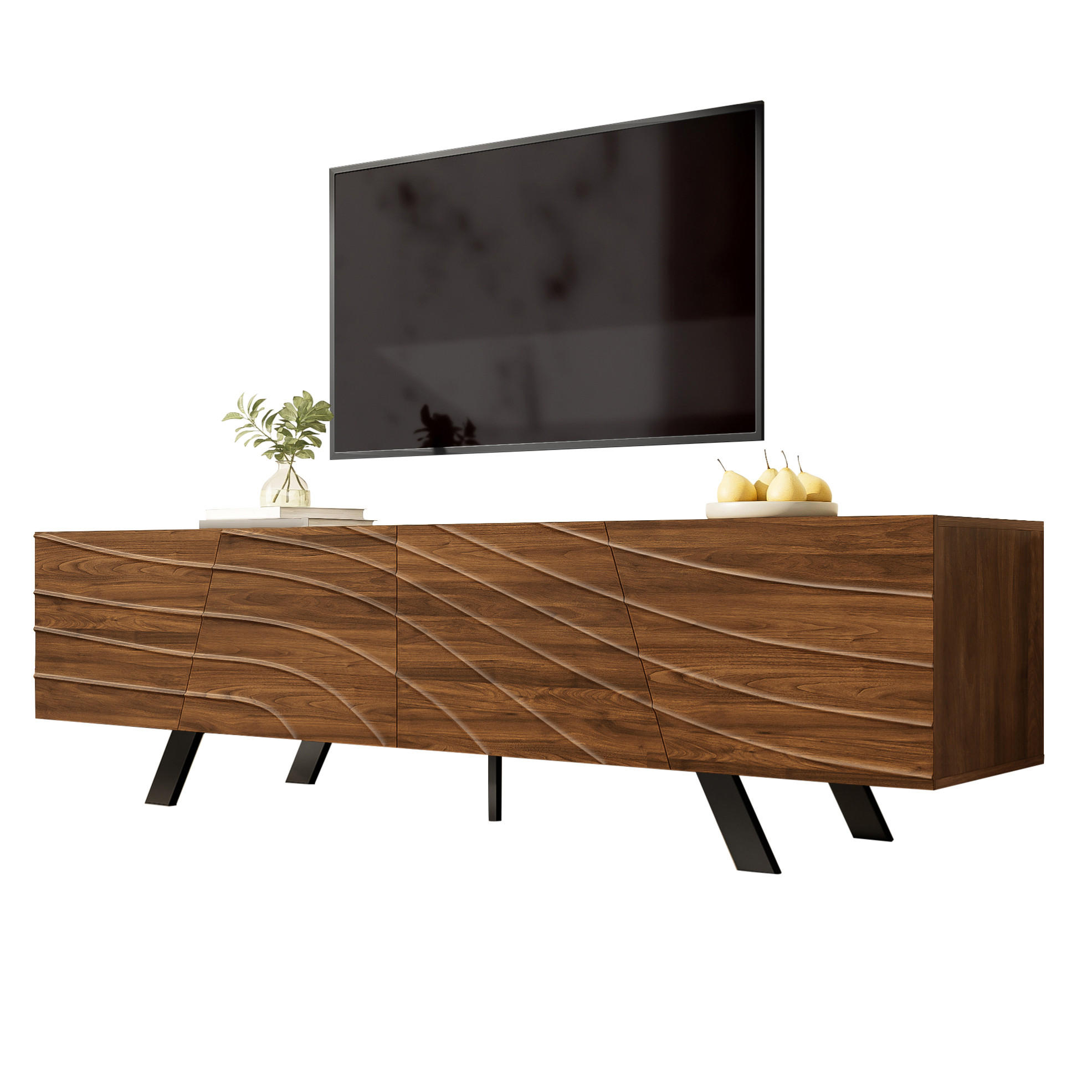 TV-SCHRANK in Walnuss-Look mit Wellenfront und Eisenbeinen 160/39/50.5 cm - Walnussfarben, Holzwerkstoff (160/50.5/39cm) - Redom