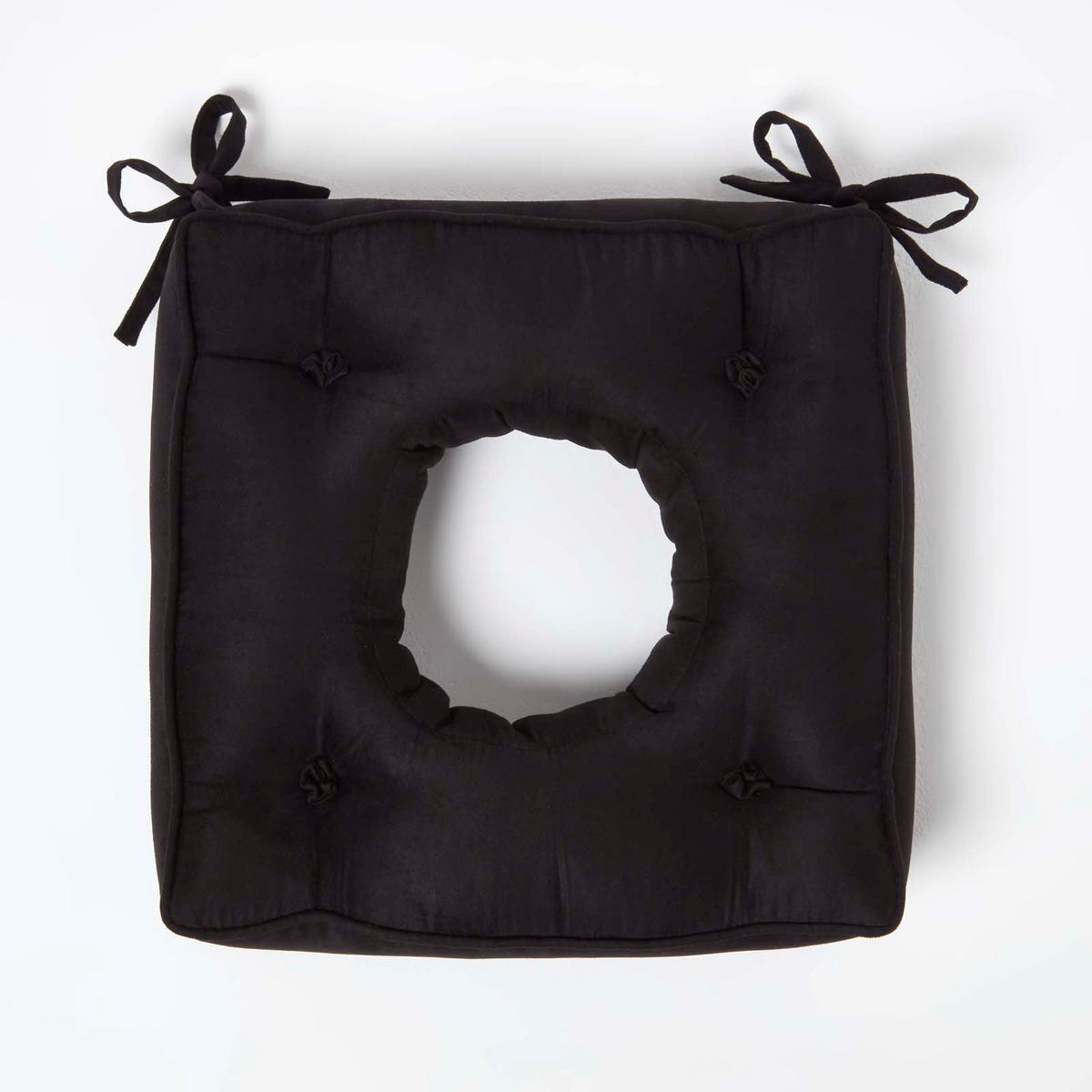STUHLKISSEN 40/40/10 cm, schwarz mit Aussparung – Velours Entlastungskissen - Schwarz, Textil (40/40/10cm) - Homescapes