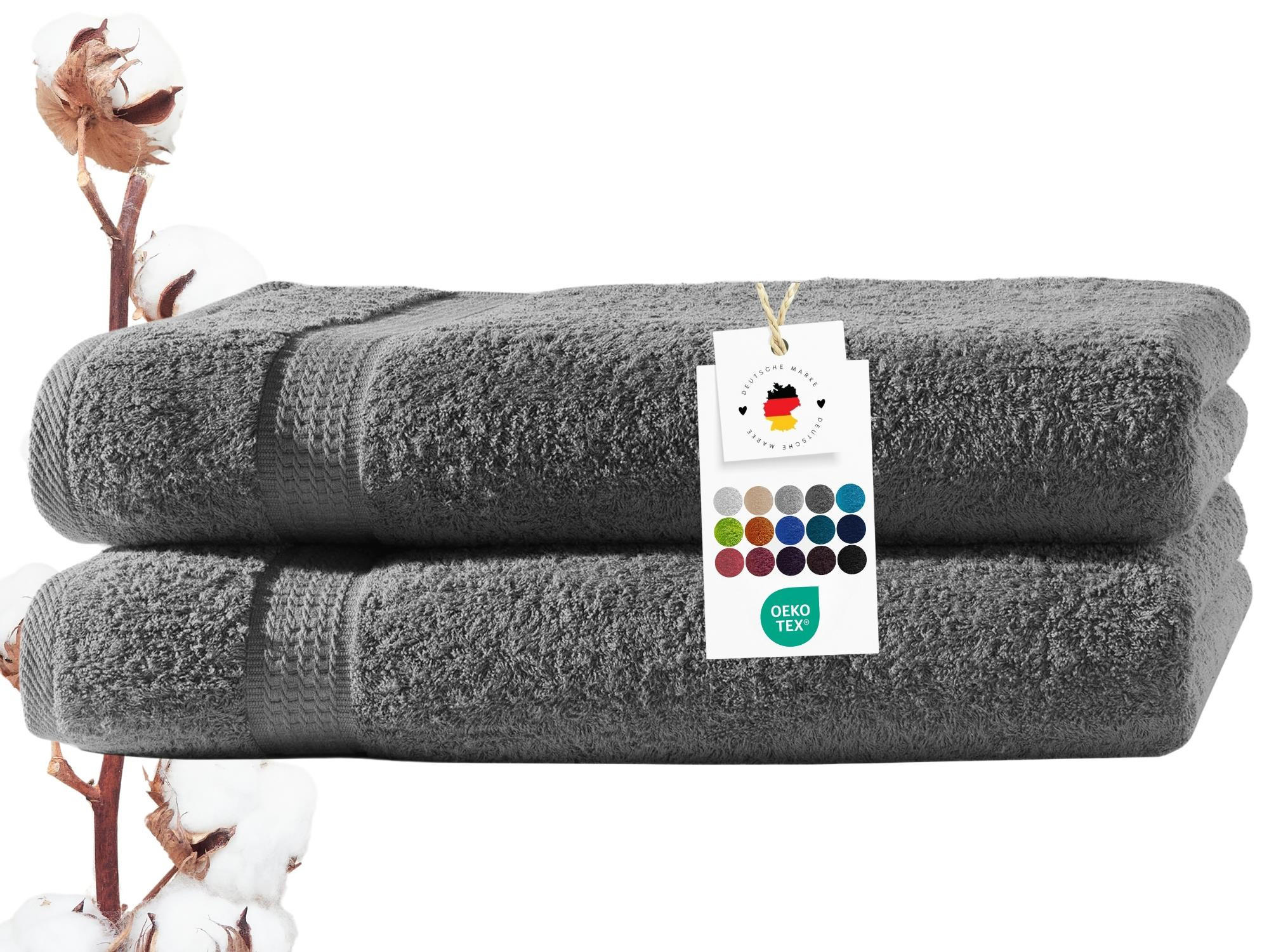BADETUCH 100x150 cm Frottier Handtücher im 2er Set aus 100% Baumwolle, Anthrazit 500g/m2 - Anthrazit, Textil (100/150cm) - Carpe Sonno
