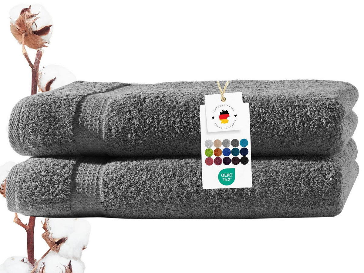 BADETUCH 100x150 cm Frottier Handtücher im 2er Set aus 100% Baumwolle, Anthrazit 500g/m2 - Anthrazit, Textil (100/150cm) - Carpe Sonno